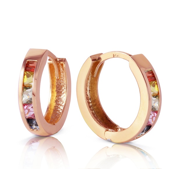 Galaxy Gold Products Jewelry - GOLD HOOP EARRING WITH MULTI COLORS SAPPHIRES